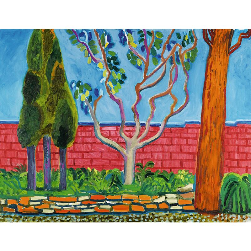 Tree and Brick Fence Mural Artistry Washable Living Room Wall Decoration, Optional Size