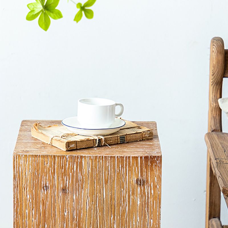 French Country Wood Block Side Table Square End Table, 11.8 inch Wide