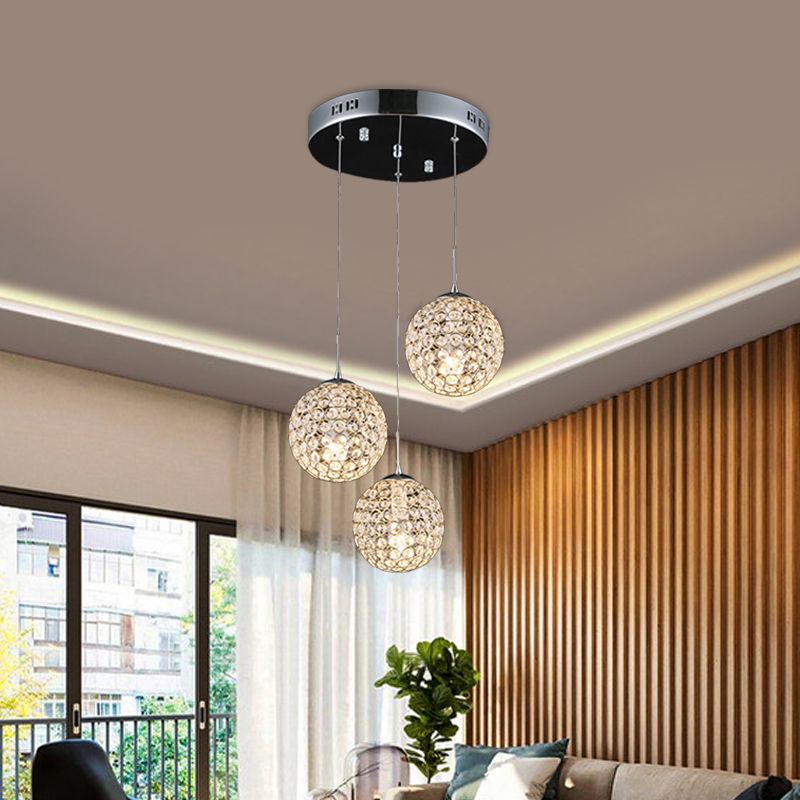 Crystal Incorporato Crome Cluster Ciondolo Sferico sferico 3/5/6 Bulbi Modernista Ampiccante Luce del soffitto sospeso