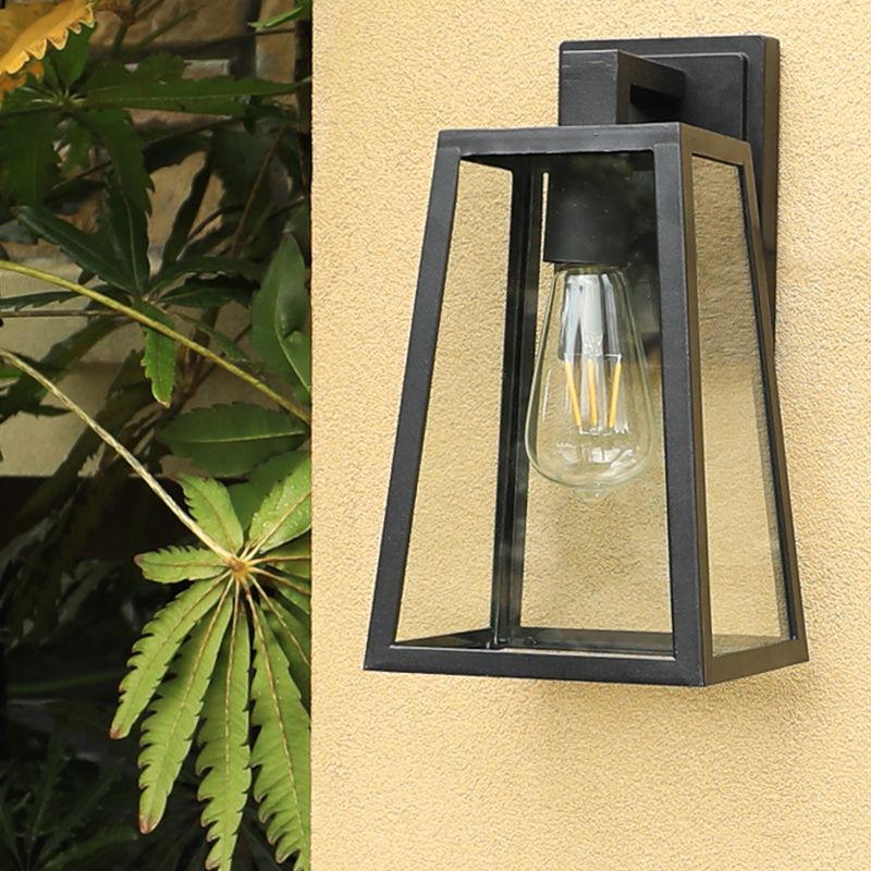 1-Light Rectangular Wall Sconce Modern Simple Style Glass Wall Lighting in Black