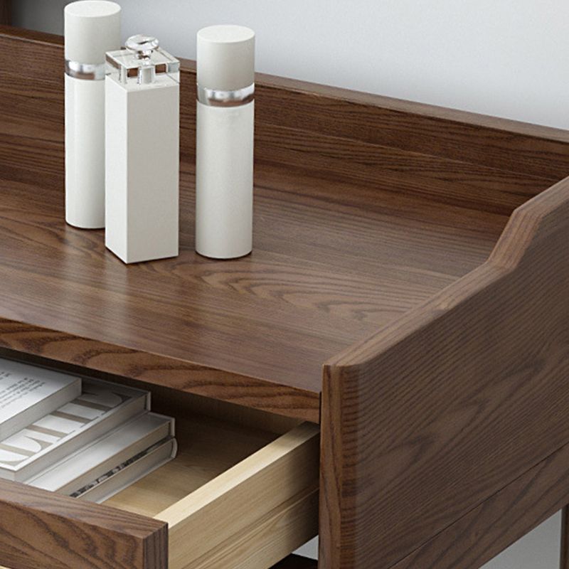 Mirror & 2 Drawers Makeup Vanity Traditional Brown Dressing Table Stool Set