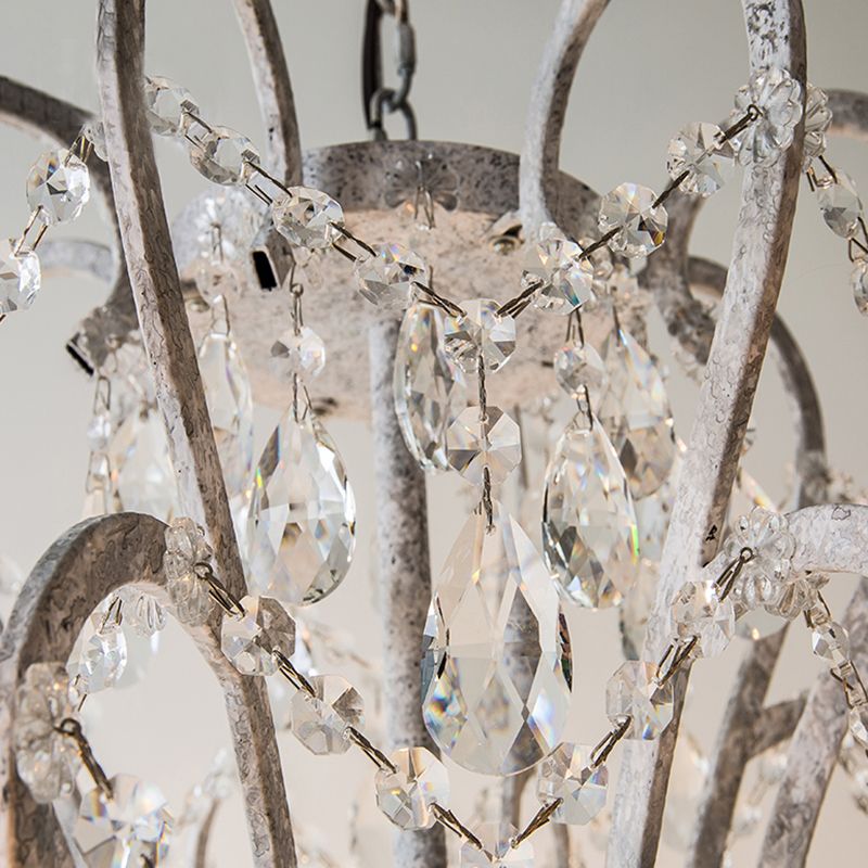 Candle Metal Chandelier Pendant Light Vintage Living Room Hanging Light with Crystal Bead Accent