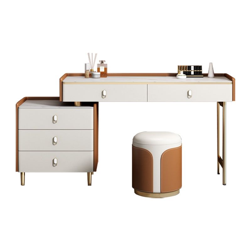 Glam Style Stone Top Dressing Table for Bedroom Orange Vanity Set