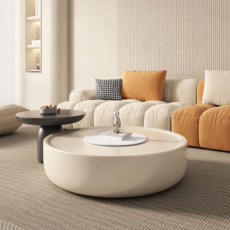 Contemporary Round Cream Coffee Table Set with Storage Drawer