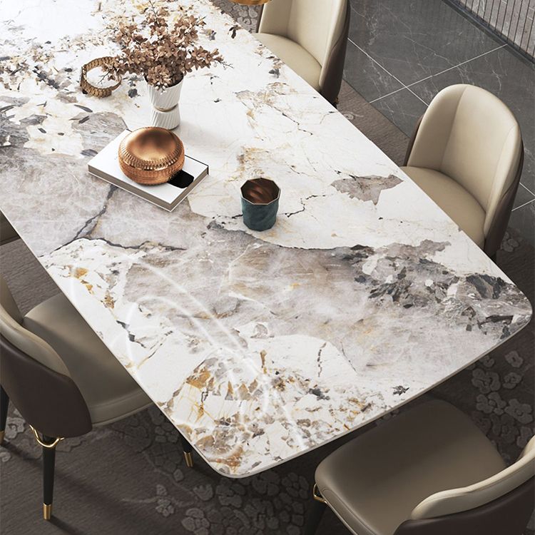 Minimalist Style Sintered Stone Dining Table with Rectangle Shape Fixed Table and Trestle Base
