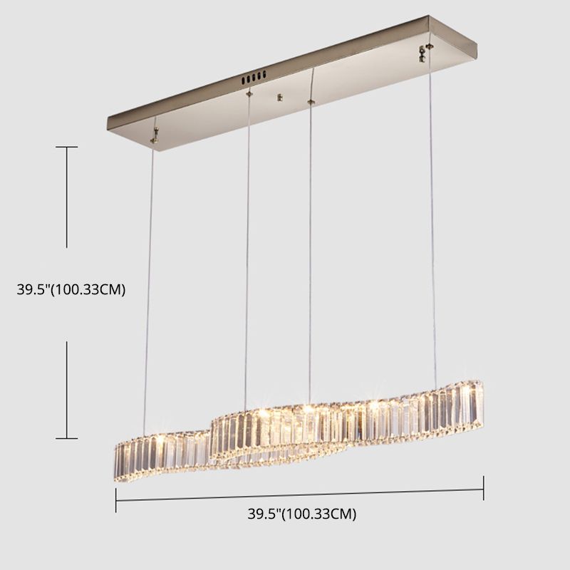 Iluminación de la isla de cristal lineal de 2 luces Luz de techo de oro contemporáneo para comedor