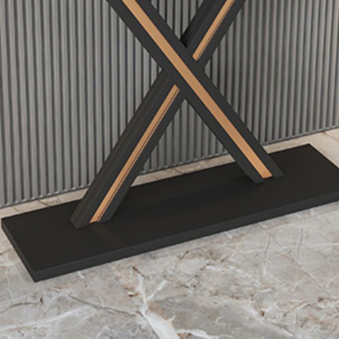 Half Moon Stone Top Accent Table with Black Iron Pedestal Base