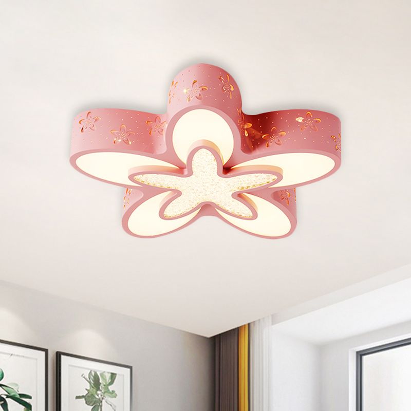 Plafoniera da incasso a soffitto in metallo a forma di cartone animato a LED per camera da letto per bambini a forma di fiore in rosa/blu