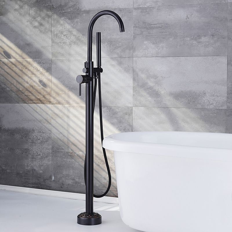 Floor Mounted Metal Freestanding Tub Filler Single Handle Freestanding Faucet with Hose