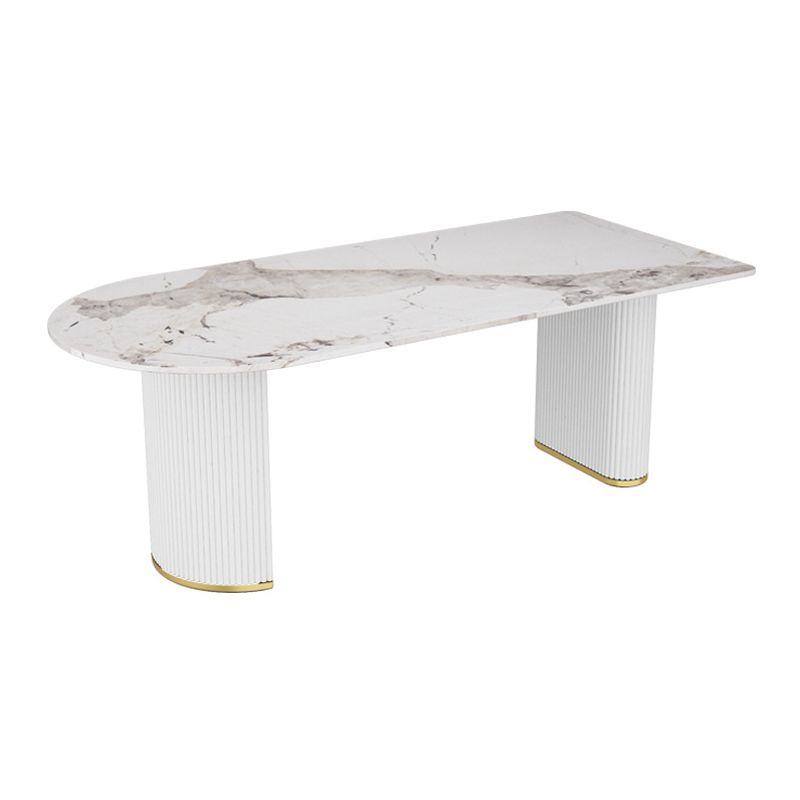 Stone Top Dining Table Modern Dining Table with Double Pedestal Base in White
