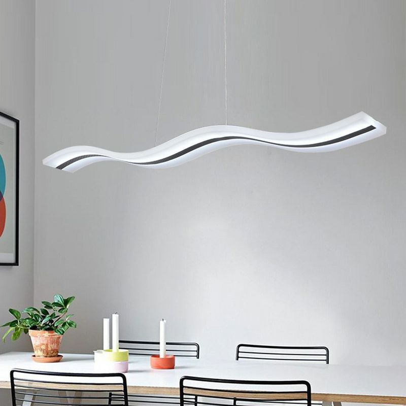 Flow Shaped Hanging Lamp Minimalist Acrylic Dining Room LED Island Light in White
