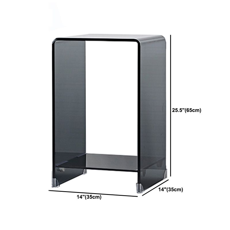 Contemporary Glass Square Side Table Sled End Table with Shelf