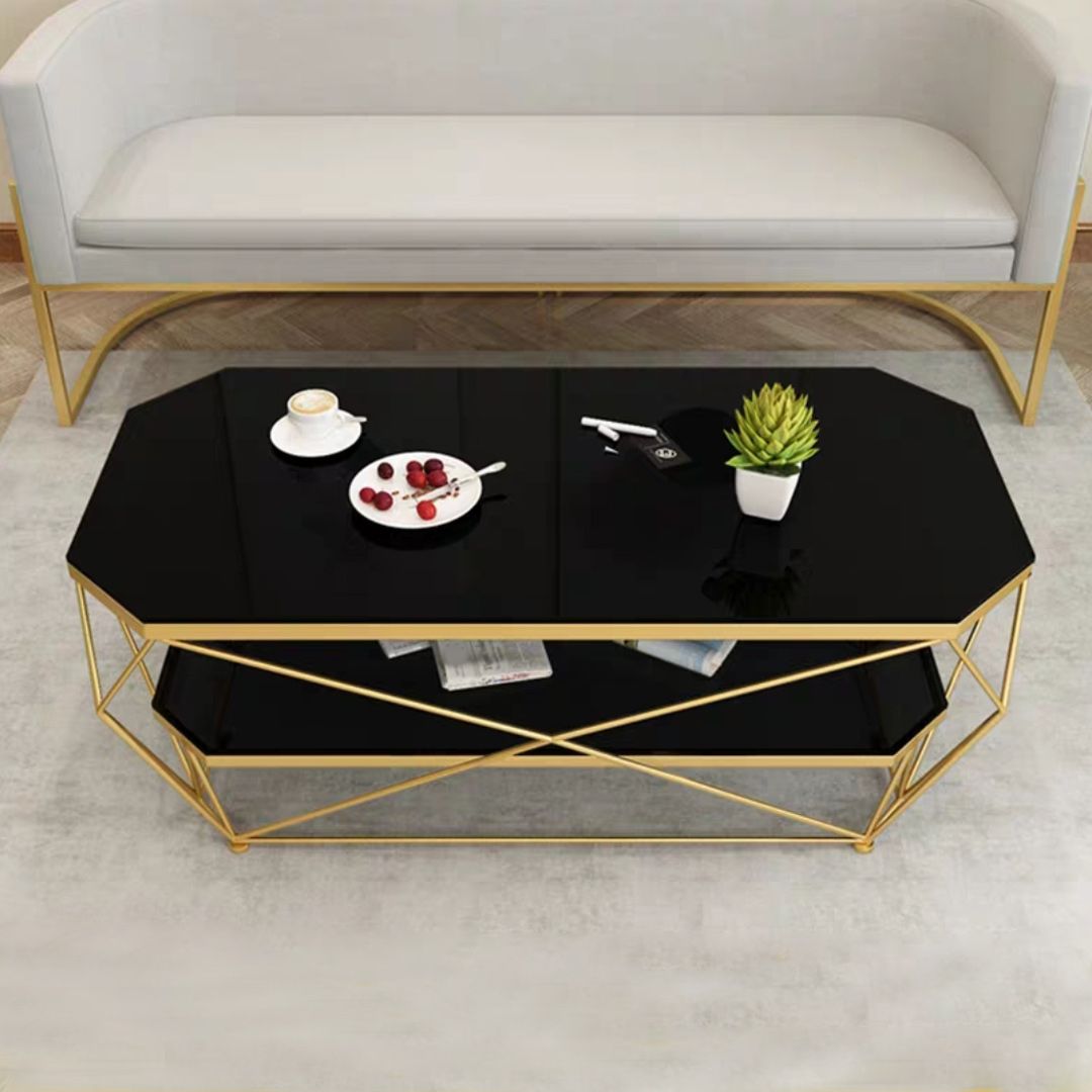 Modern Frame Coffee Table Glass Top Cocktail Table for Living Room