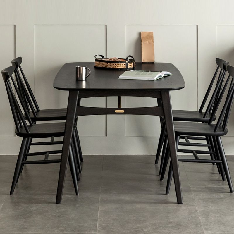 Black Modern Rectangular Oak Tabletop Dining Table for 4 People