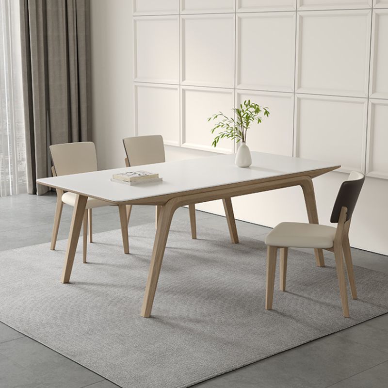 White Stone Top Rectangle Contemporary Dining Table with 4 Foot