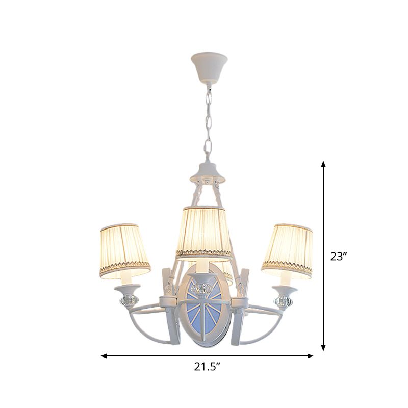 Barrel Chandelier Lamp Children Pleated Fabric 4 Heads White Suspension Light with Wheel Design