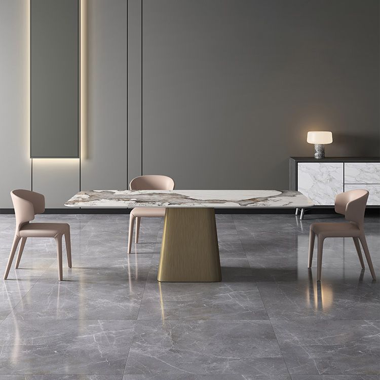 Metal Traditional Luxury Rectangle Table Sintered Stone Table,55"L x 31"W x 29"H