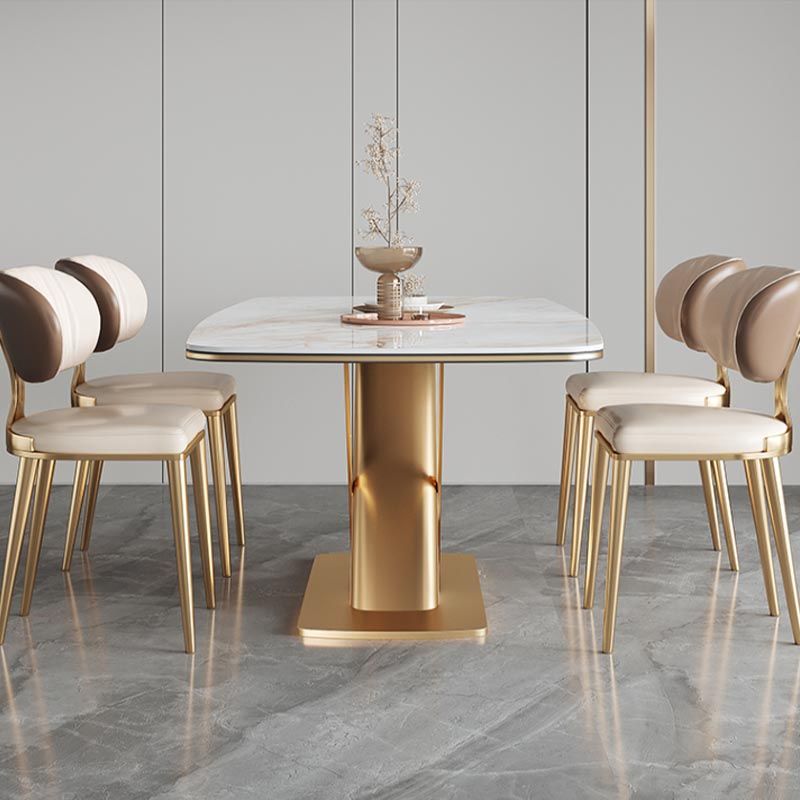 Traditional Luxury Stone Dining Table Gold Pedestal Casual Dining Table