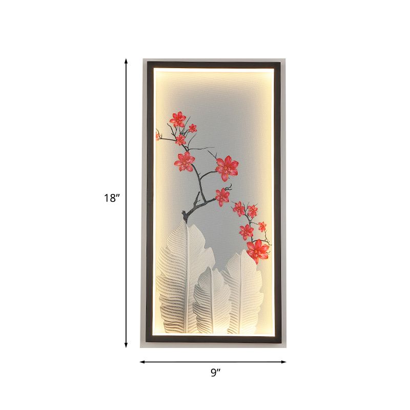 Banana Leaf and Flower Wall Mural Light Asian Aluminum Hotel LED Wall Mount Lamp in Black