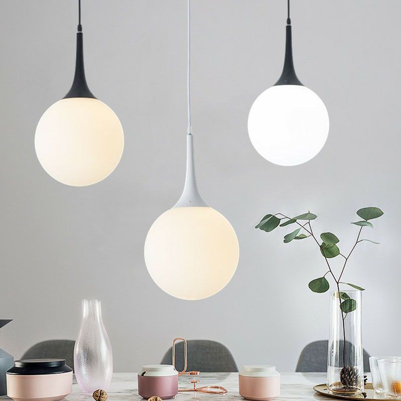 Spherical Cream Glass Suspension Light Minimalist 1-Light Hanging Pendant for Dining Room