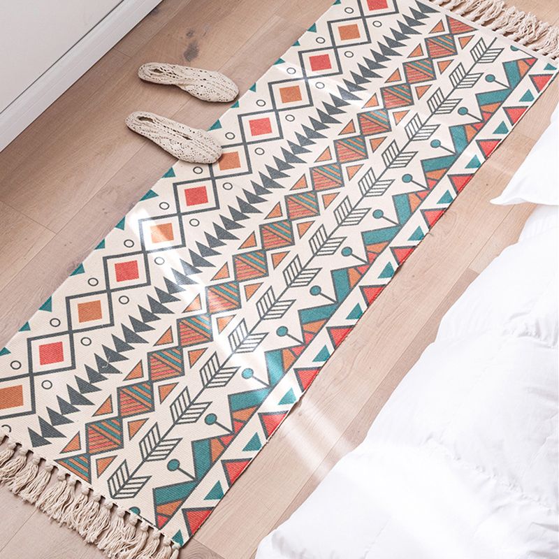 Modern Plant Printed Rug Multi-Colored Jute Area Carpet Easy Care Pet Friendly Stain-Resistant Indoor Rug with Tassel for Bedroom
