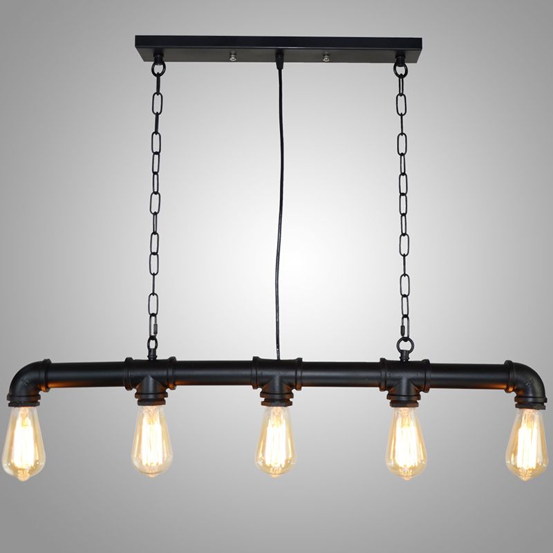 5 Lights Metal Water Tubular Island Pendant Lighting Retro Industrial Exposed Bulb Island Lamp
