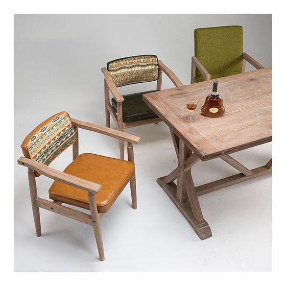 Silla de comedor con brazo abierto para cafetería de granja, acabado mate de cuero