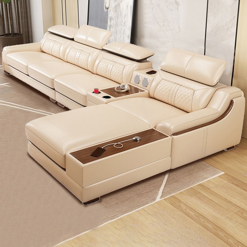 Contemporary Genuine Leather Stain-Resistant Sloped Arms Sofa & Chaise