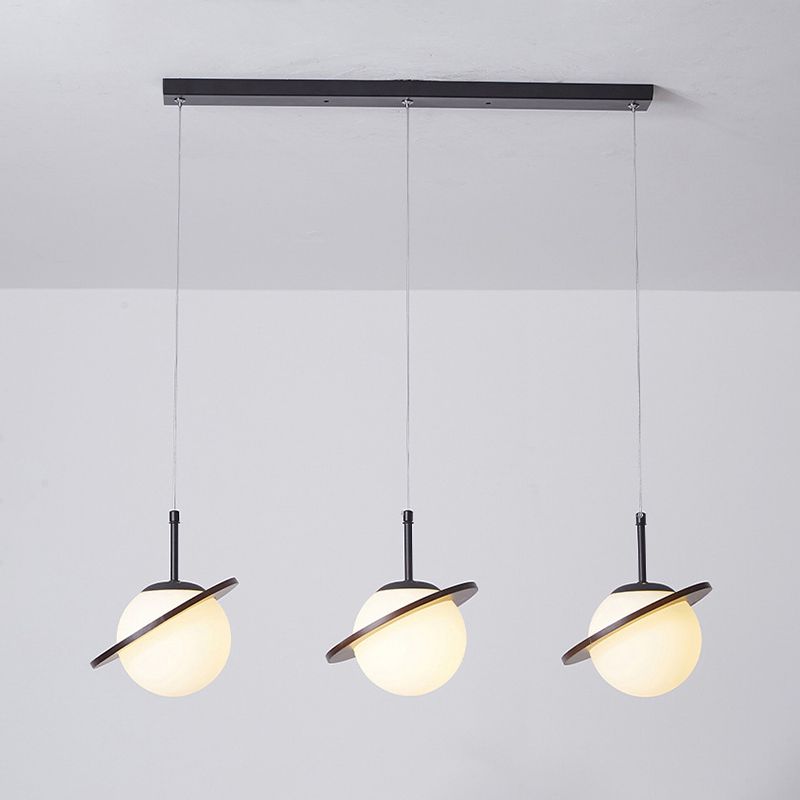 Modern Style Ceiling Light with Moon Design Glass Shape, Wood Accents Cluster Lighting