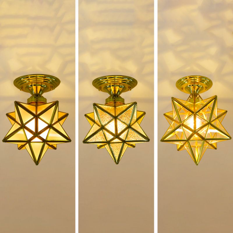 Glass Star Semi Flush Mounting Iluminación Vintage Aisle Techo de techo de montaje de montaje en oro