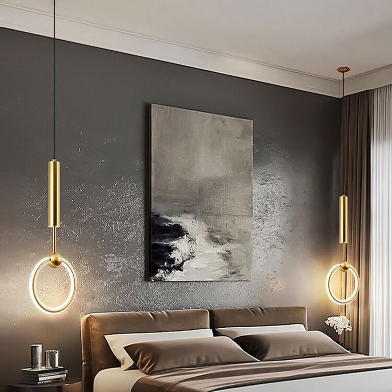 Ring and Oval Shape LED Pendant Light Modern Style Simple Metal Ceiling Pendant Light