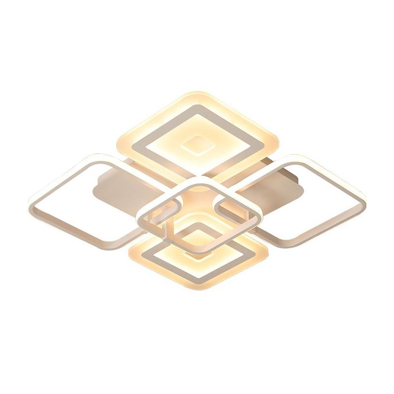 Weißes Quadrat Semi Flush Mount Minimalism 5 Köpfe Acryldecke montiert in warmem/weißem Licht