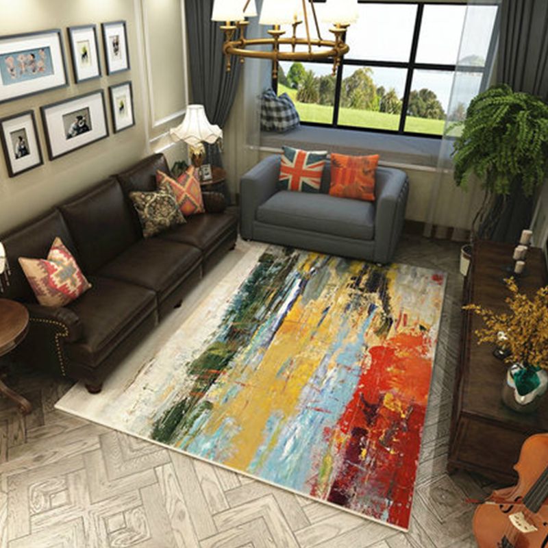 Modern Home Decor Rug Multi Color Abstract Print Area Carpet Synthetics Non-Slip Backing Pet Friendly Rug