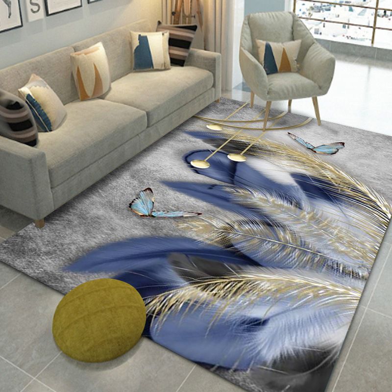 Luxury Carpet Polyester Feather Printed Rug Non-Slip Backing Indoor Rug for Home Decoration