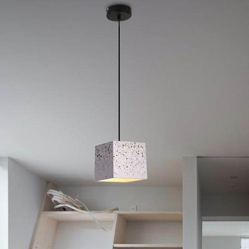 Éclairage pendentif en cube blanc moderne Nordic 1 Light Terrazzo Plafond lampe pour restaurant