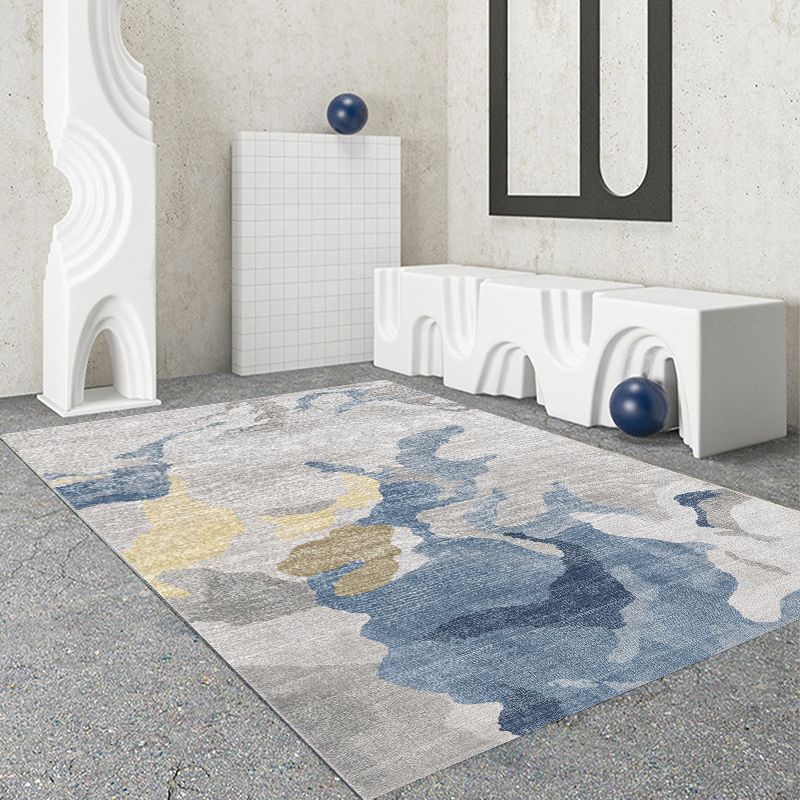 Modern Drawing Room Area Rug Color Block Polyester Area Carpet Non-Slip Backing Area Rug