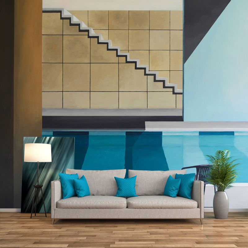 Artistry Swimming Pool Murals Blue and Brown Living Room Wall Covering, Custom Size