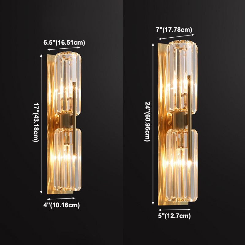 Postmodern Crystal Wall Light Cylinder 2 Lights Wall Sconce for Living Room