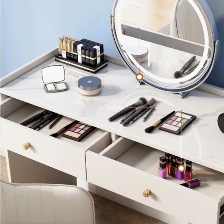 Glam Wood Vanity Makeup Dressing Table Set Beige Vanity Desk with 4 Drawers