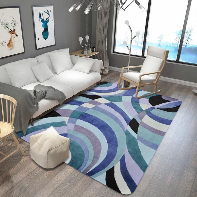 Nordic Abstract Rug Purple Polyester Rug Washable Pet Friendly Non-Slip Area Rug for Living Room