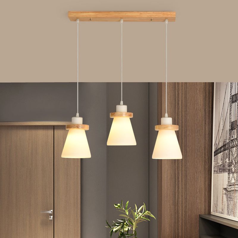 Cone Suspension Pendant Light Modern Wooden Dinning Room Pendant Light Kit in Wood
