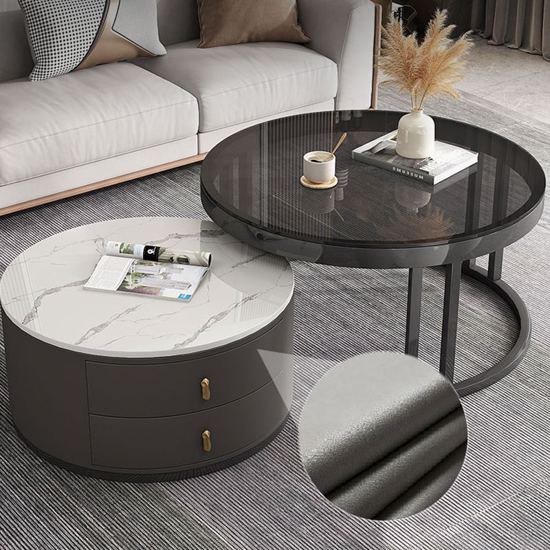 Round Nesting Coffee Table Set Frame Modern Storage Coffee Table