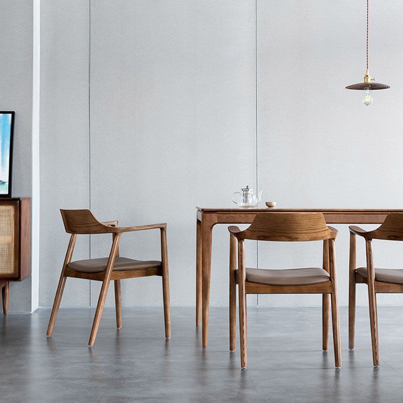 Arm Chair Traditional Style Dining Open Back Chair with Wooden Legs