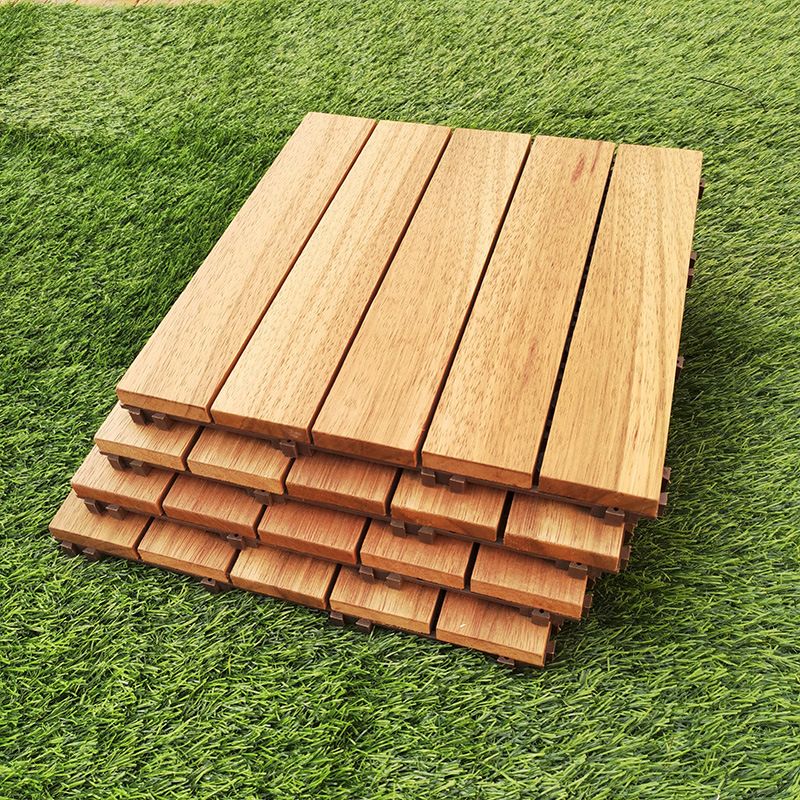 Teak Finish 5-Slat Square Wood Flooring Tile Interlocking Outdoor Flooring Tiles