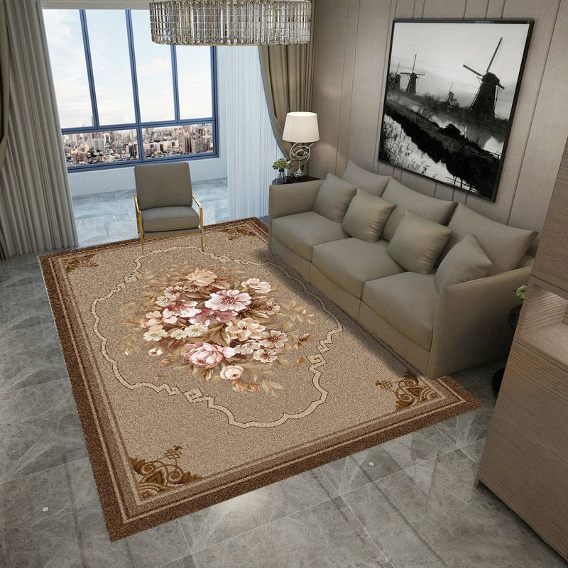 Leisure Polyester Carpet European Flower Print Rug Stain Resistant Area Rug for Home Decor