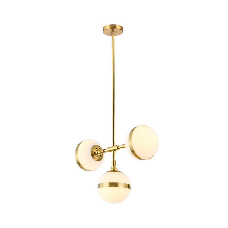 Gold Branch Hanging Lamp Kit Postmodern 3/5-Light White Ball Glass Suspension Pendant Light