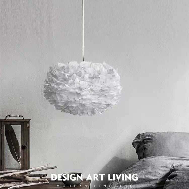 White Feather Pendant Lighting Modern Nordic Creative Globe Hanging Ceiling Light for Bedroom