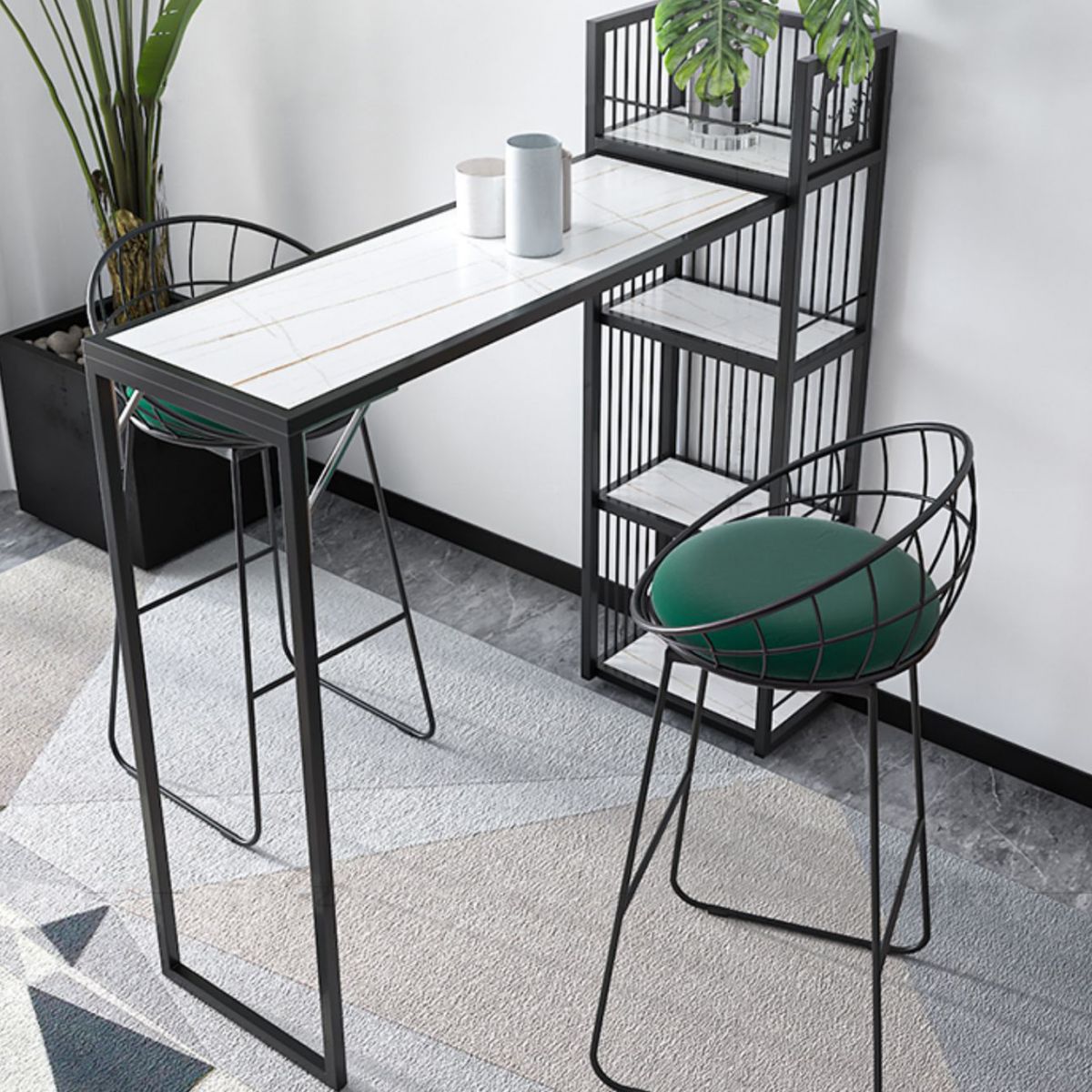 Table de bar de style glam noir et or dans la table de bar à thé à thé en métal au lait en métal