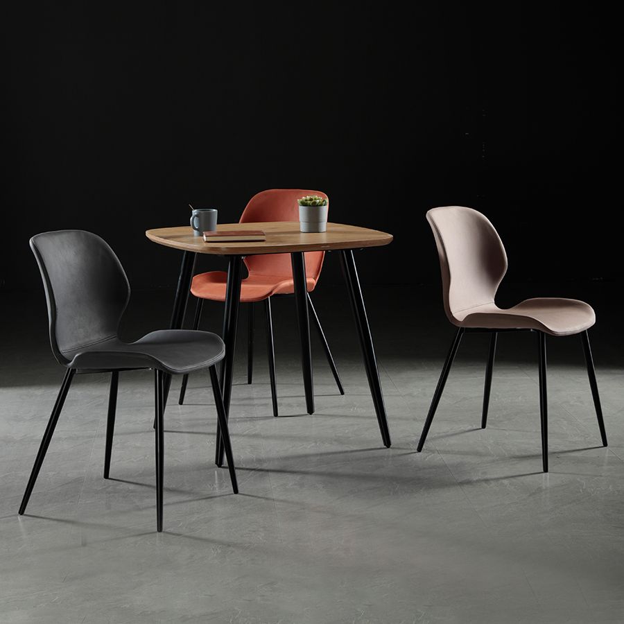 Chaise de salle à manger en tissu de lin de style scandinave Chaises de salle à manger sans accoudoirs à dossier solide (Ensemble de 2)