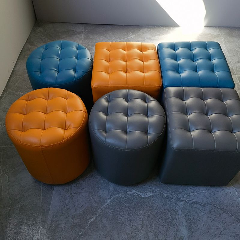 Square Tufted Ottoman Mildew Resistant Genuine Leather Mid-Century Modern Cube Ottoman